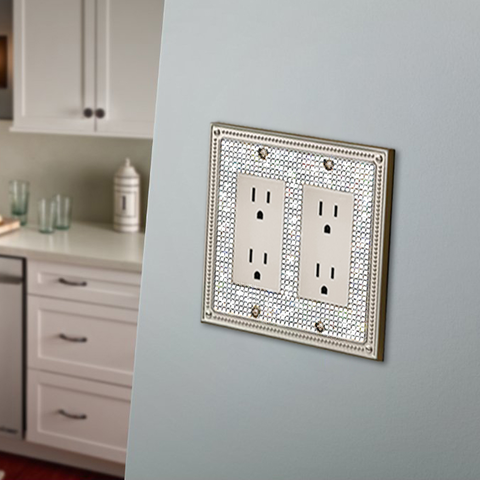 Swarovski Crystal Double Outlet Wall Cover Plate | Rhinestone Bling Double Wall Socket, Embellished Outlet Cover by Americano Crystals