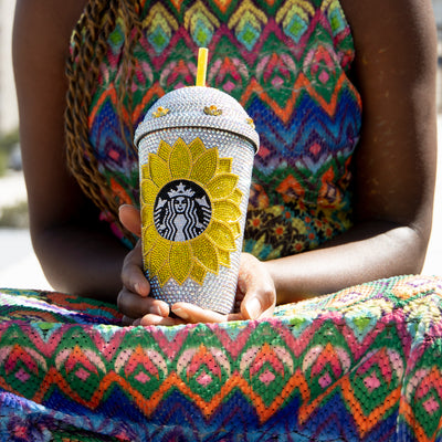 Sunflower Starbucks Cup White Yellow Tumbler