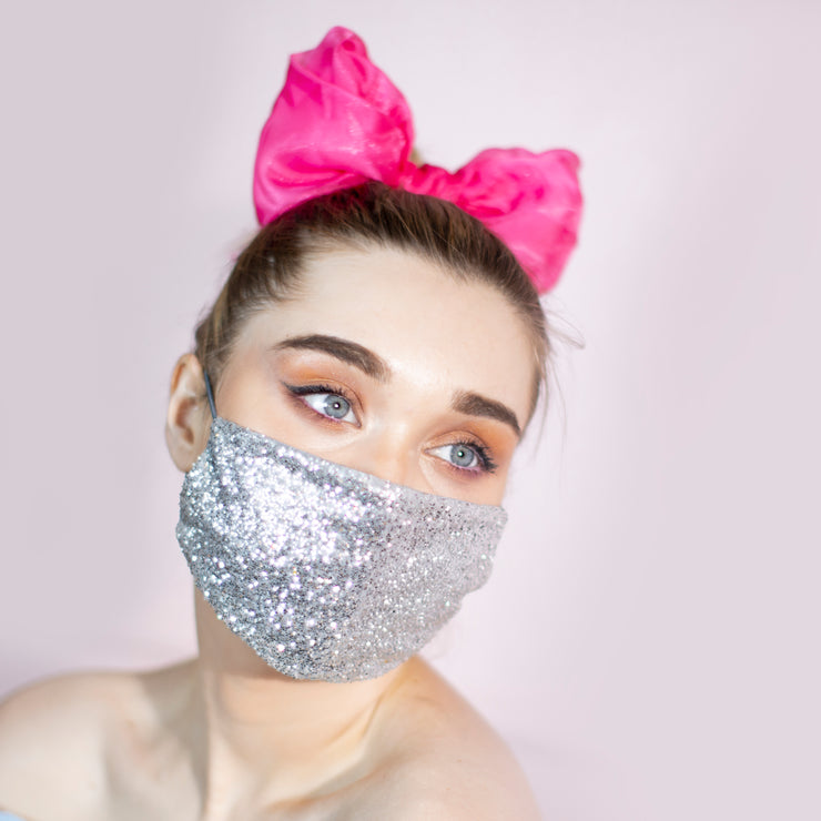 Glitter Face Mask Silver Sequins