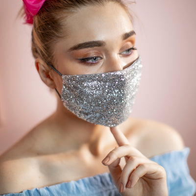 Glitter Face Mask Silver Sequins