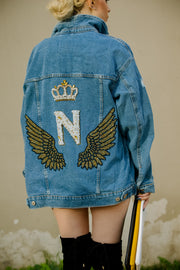 Personalized on Sale, Jean Jacket, Boho Jacket, Denim Jacket, Oversized Denim Jacket, Angel Wings