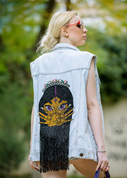 Custom Handmade Crystal & Fringe Princess Jasmin Denim Jacket