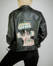 Custom Handmade Bejeweled Rihanna Portrait Bling Leather Jacket for Women