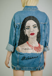 Custom Handmade Bejeweled Rihanna Vintage Denim Jacket
