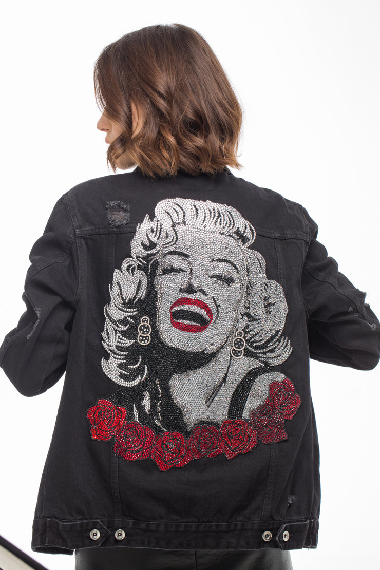 Marilyn Monroe Print Crystal Denim Jacket | Luxe Jean Jacket